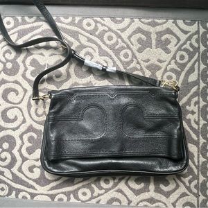 Tory Burch Black Leather Amalie Folding Crossbody Bag